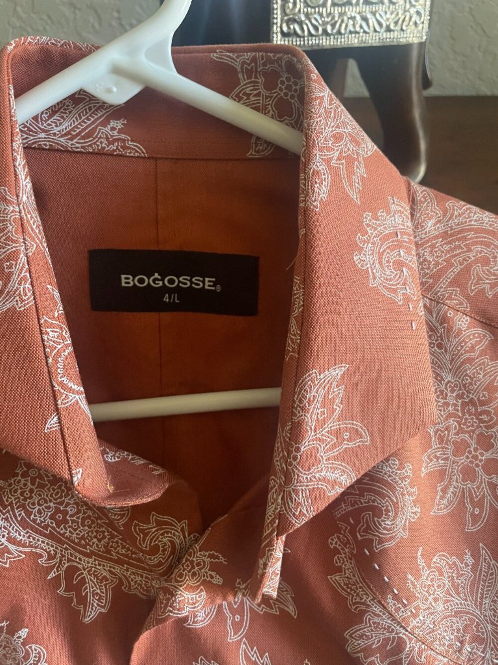 Bogosse 4/L Men's Shirt brown/orange with white paisley pattern